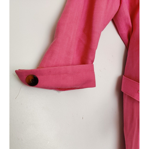 Vintage HENRY LEE 1970's LINEN SHIRT DRESS Belted Buttons Hot Pink SZ Med - Picture 6 of 8